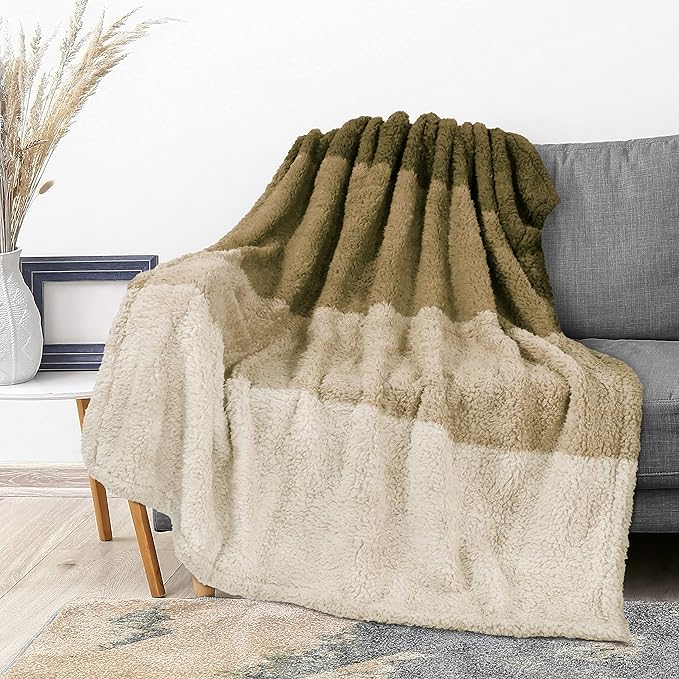 PAVILIA Fluffy Sherpa Throw Blanket Ombre | Gradient Plush, Soft, Fuzzy, Decorative Accent Throw Blanket for Couch Sofa Bed | Cozy Warm Decorative Furry Faux Fur Blanket, 50x60 Inches Taupe