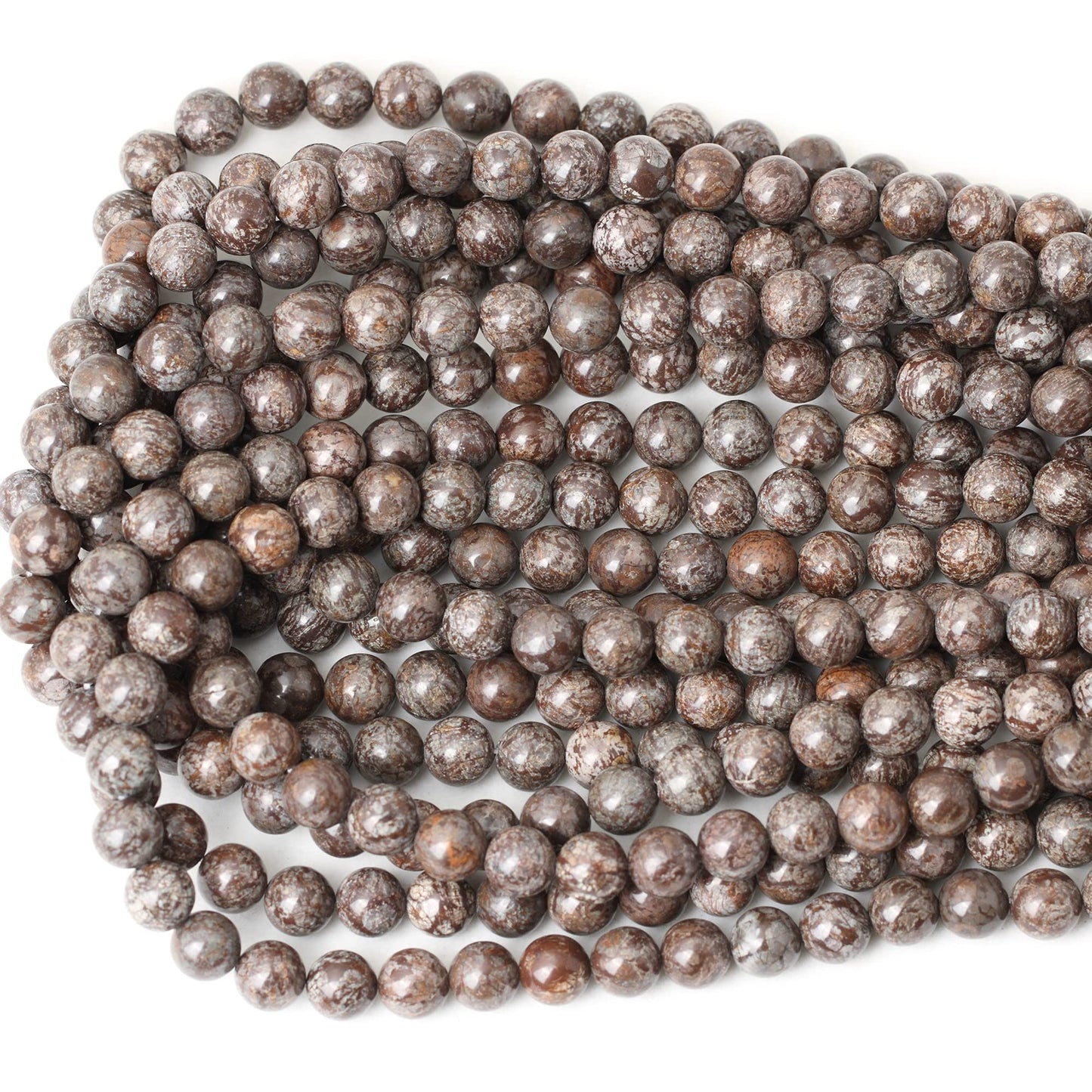 CHEAVIAN 45PCS 8mm Natural Brown Snowflake Jasper Gemstone Round Stone Loose Beads for Jewelry Making 1 Strand 15"