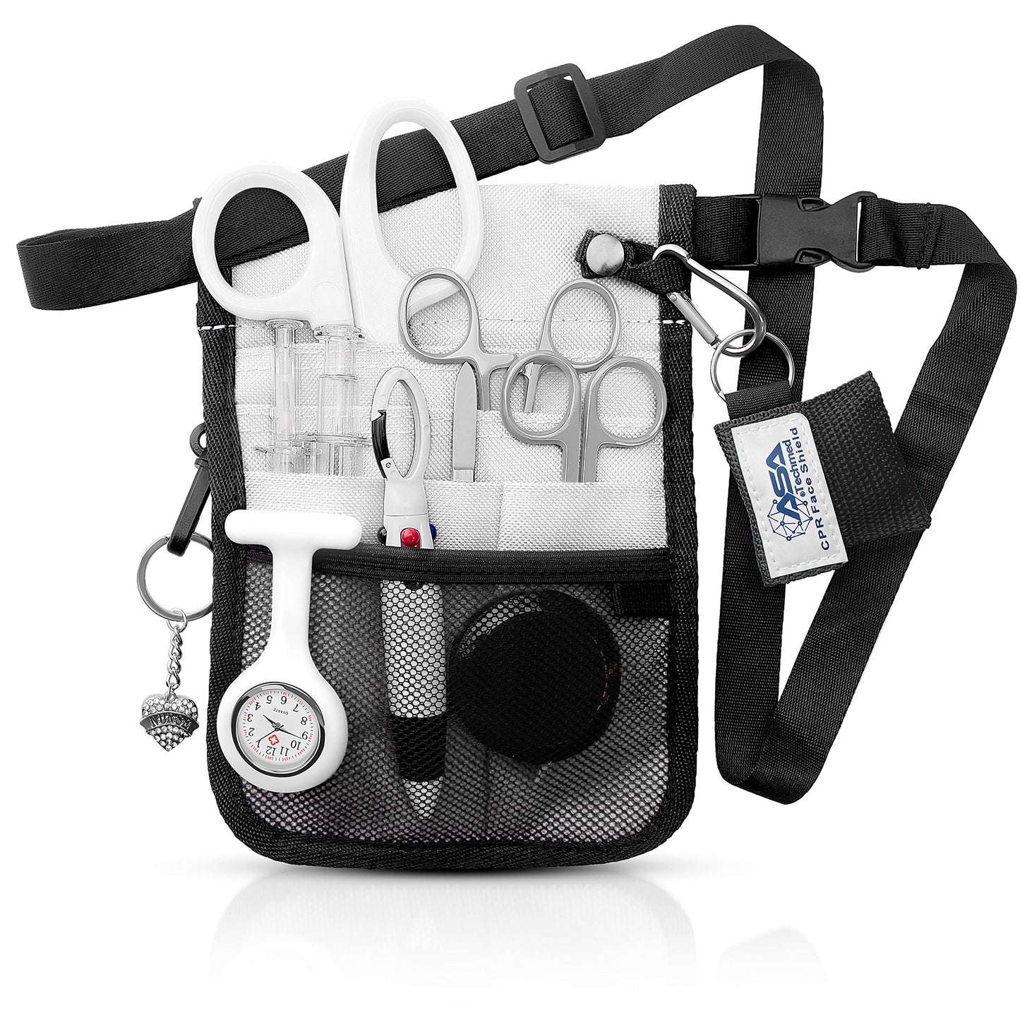 ASA TECHMED Nurse Utility Belt – Complete Medical Belt Utility Kit, Pro Pack Pocket Organizer Pouch Hip Bag for EMT, CNA, NP, PA, Student, White