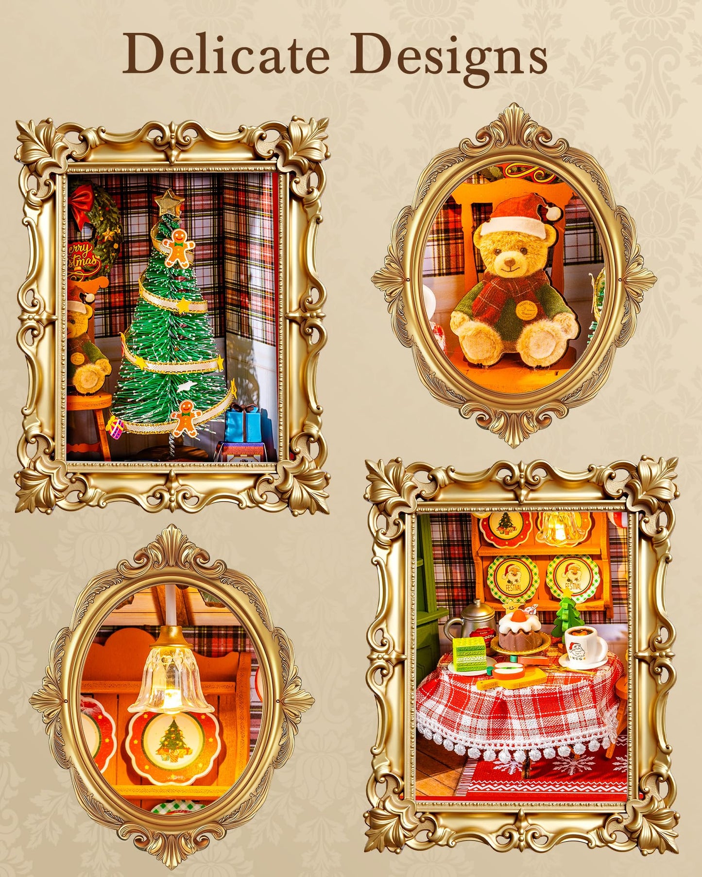 ROBOTIME Christmas Eve Party Photo Frame DIY Miniature House Kit, 3D Wooden Puzzle Building Kit for Adults, Tiny Dollhouse Model, Creative Holiday Decor & Gift for Family and Friends