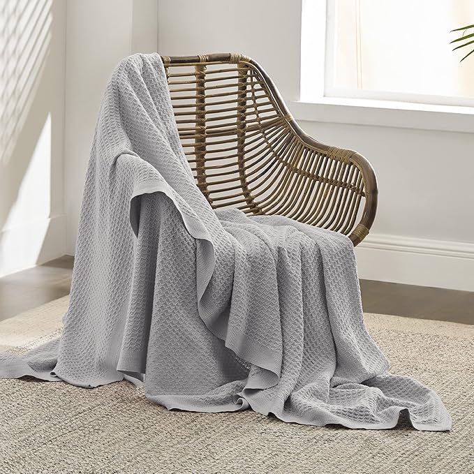 Bedsure 100% Cotton Blanket Twin XL Size for Bed - Breathable and Soft, Waffle Weave Blanket for Summer Spring, Grey, 66x90 inches