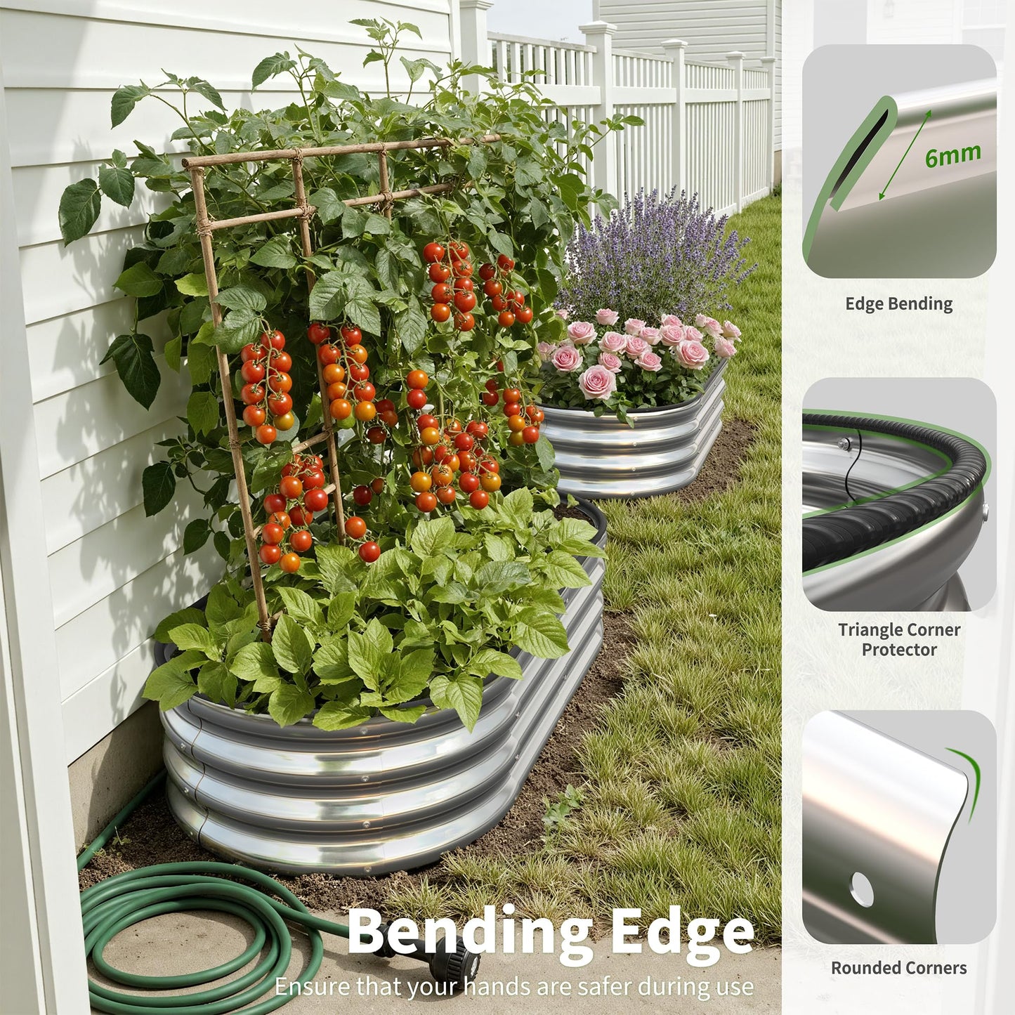 Anmiro Planter Raised Beds Metal Kit, 4×2×1ft 2 Pack for Outdoor Planter Boxes with Easy Assembly,Oval Large Galvanized Garden Beds for Vegetables, Fruits, Flower Silver