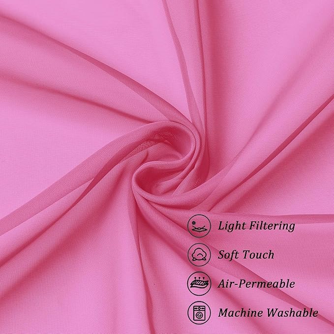 Chyhomenyc Sheer Curtains 63 Inch Length 2 Panels Set, Light Filtering Rod Pocket Window Curtain Treatment Drapes for Bedroom Living Room, Each 42Wx63L, Set of 2, Hot Pink