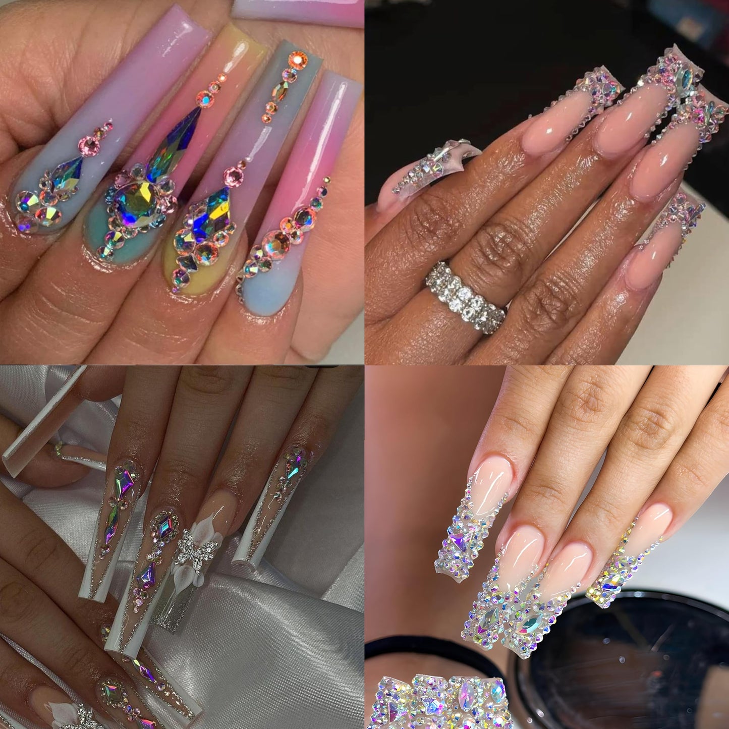 Yzzseven 12 Types of 600 Crystal AB Diamonds + 2500 Flat Rhinestones Mix 20 Styles Flatback DIY Crafts Rhinestone Crystals 3D Ornament‌s Flat Back Stones Set + Tweezers + Drill Pen