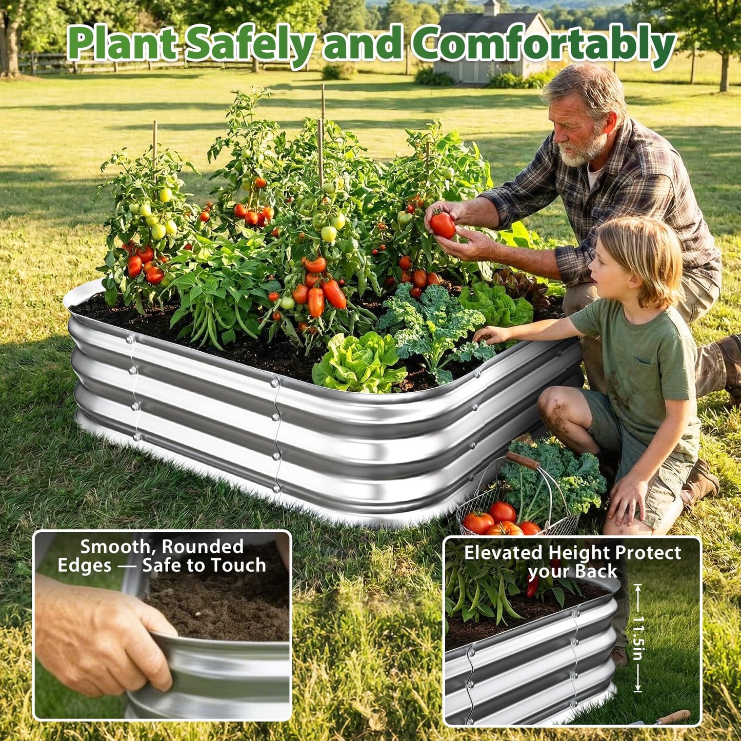 Galvanized Raised Garden Bed, 2x2 ft Heavy Duty Metal Planter Box for Vegetables, Flowers & Herbs, 12" Raised Outdoor Modular Gardening Bed, Above Ground Growing Container, Easy Assembly, Silver