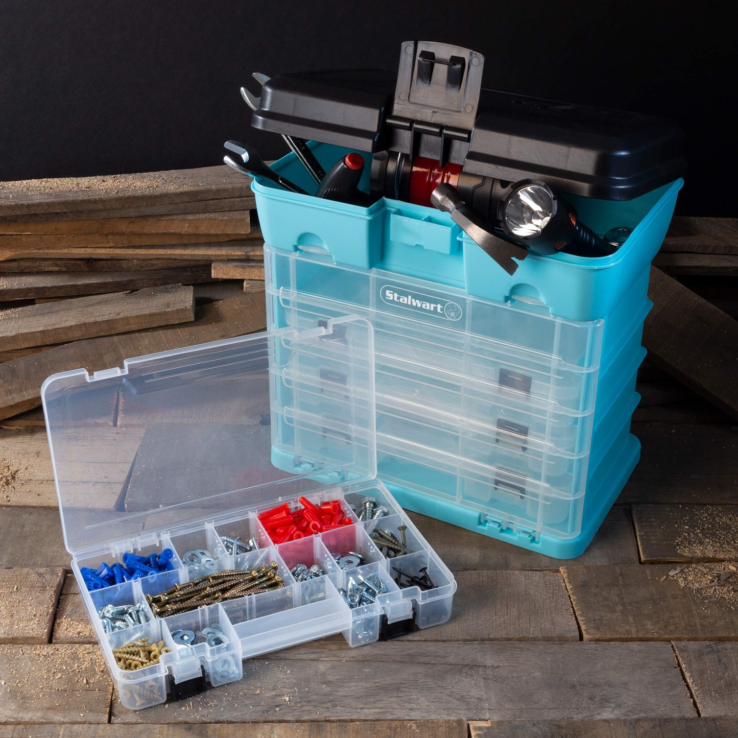 Storage and Tool Box-Durable Organizer Utility Box-4 Drawers 19 Compartments Each for Hard