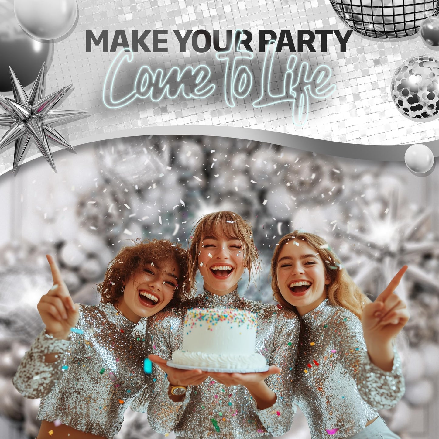 ALL-IN-1 Disco Balloon Arch Kit with BONUS Disco Ball Balloon for Party Decorations - Silver & White Balloons Garland for Disco Ball Party Decoration & Silver Party Decorations -Disco Balloons