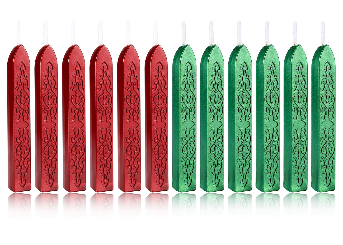 Yoption 12 Pcs Sealing Wax Sticks with Wicks, Antique Metallic Green Red Totem Fire Manuscript Seal Wax for Wax Seal Stamp (Metallic Green+Metallic Red)