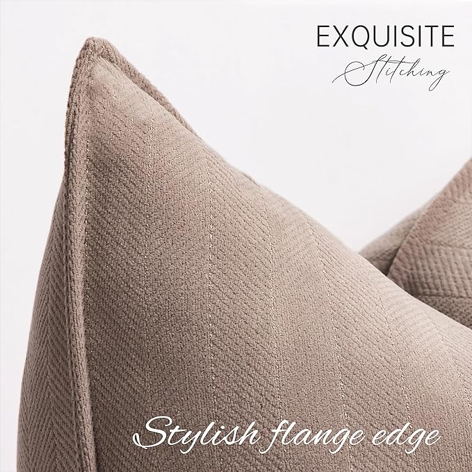 ZWJD Khaki Pillow Covers 26x26 Set of 2 Chenille Throw Pillow Covers with Elegant Design Soft and Luxurious Decorative Throw Pillows for Couch, Bed, and Home Decor