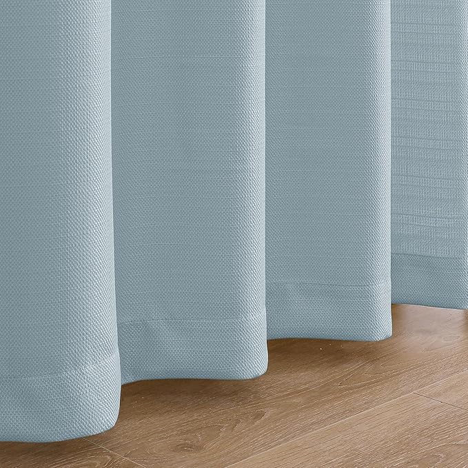 Chyhomenyc Aqua with Greenish Tone Curtains 72 Inch Length 2 Panels Set, Faux Linen Textured Light Filtering Soft Airy Privacy Farmhouse Curtain Drapes for Living Room Bedroom, 40 Wx72 L Inches