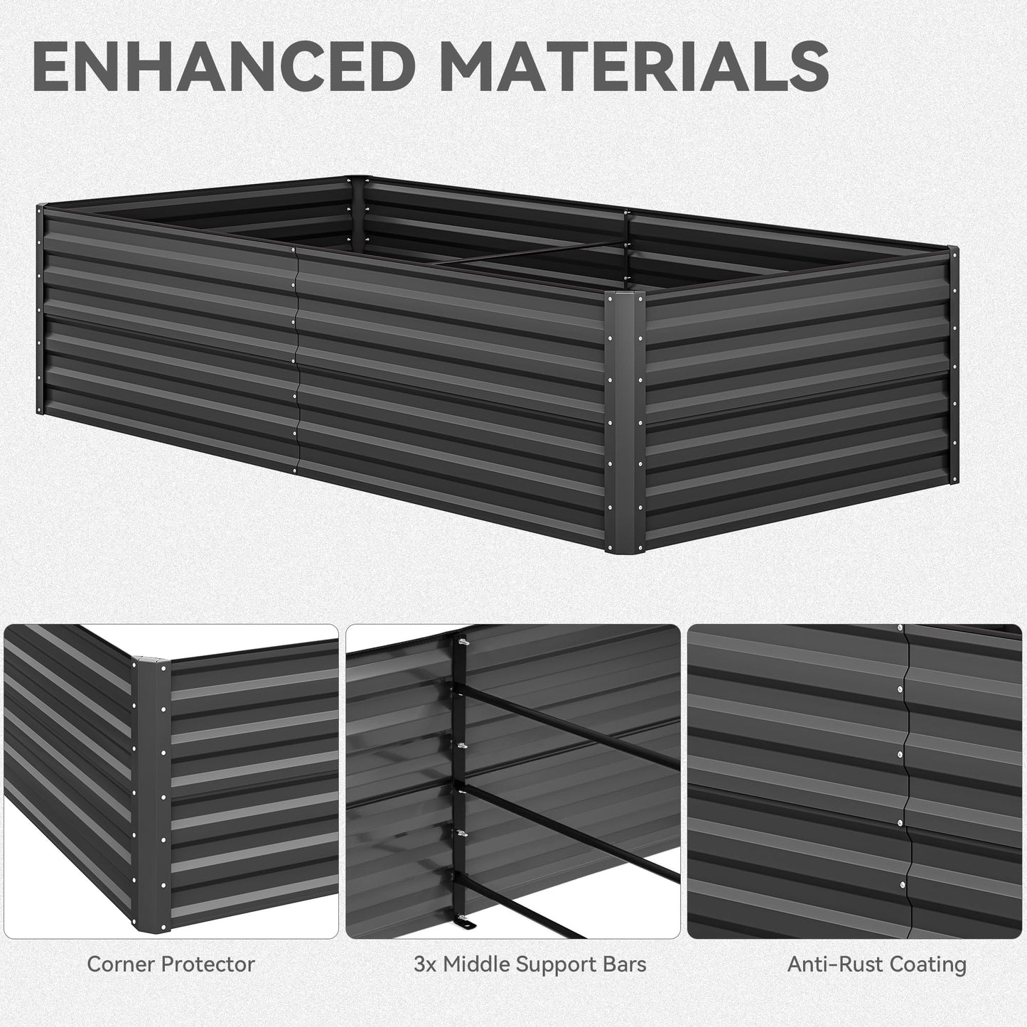 YITAHOME 8x4x2 ft 4pcs Galvanized Raised Garden Bed Kit, Large Metal Planter Box with Gloves, Safety Rubber & Support Rod, Outdoor Flower Bed for Plants Vegetables, Black
