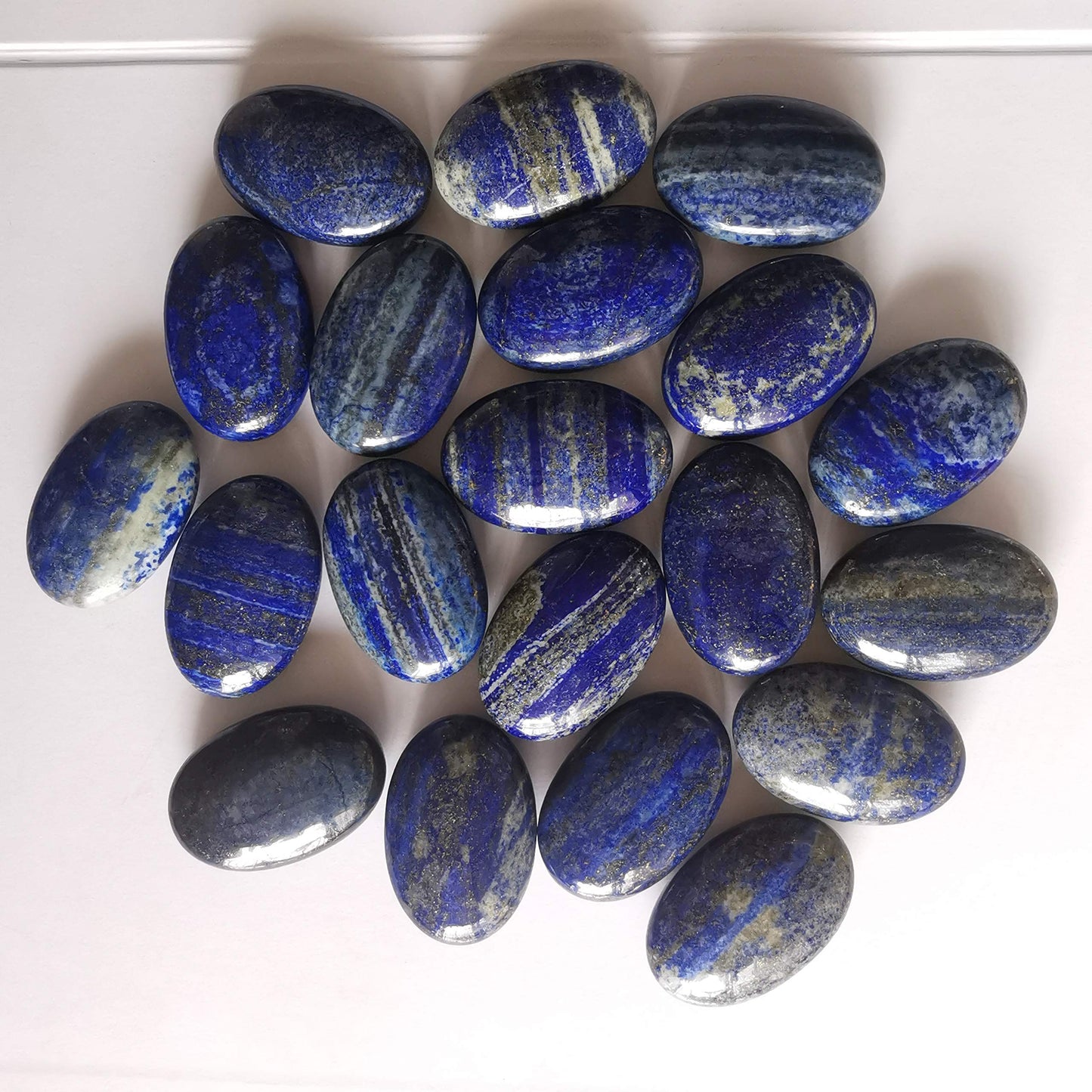 Loveliome Natural Lapis Lazuli Oval Polished Worry Stones, Healing Crystal Indoor Fountain Stones Massage Energy Anxiety Relief Items