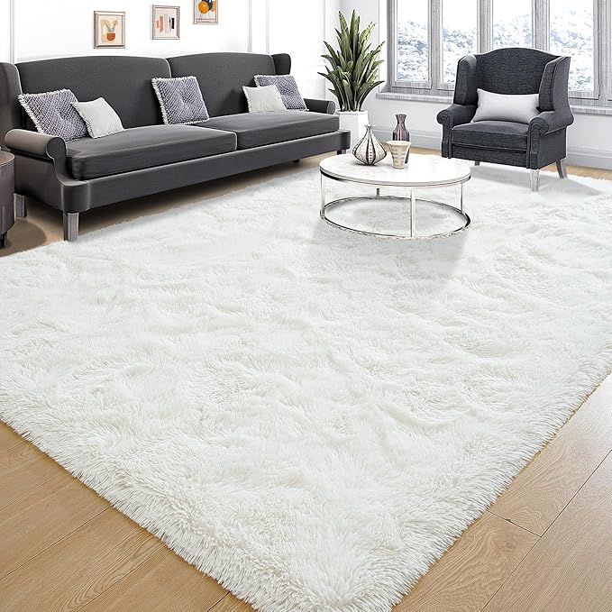 Tepook Area Rugs 9x12 for Living Room, Super Soft Fluffy Rugs for Bedroom, Modern Shaggy Rug Fuzzy Carpets for Kids, Plush Indoor Nursery Home Decor Rug with Non-Slip Bottom, Cream White