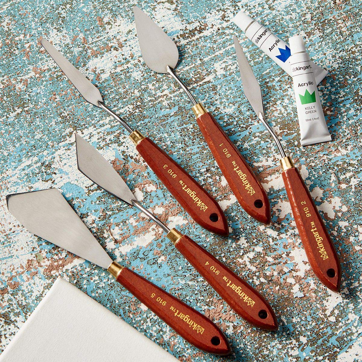 KINGART Painting and Palette 5 Pc. KNIFE SET for Scraping, Mixing and Painting with Oil and Acrylic Paints