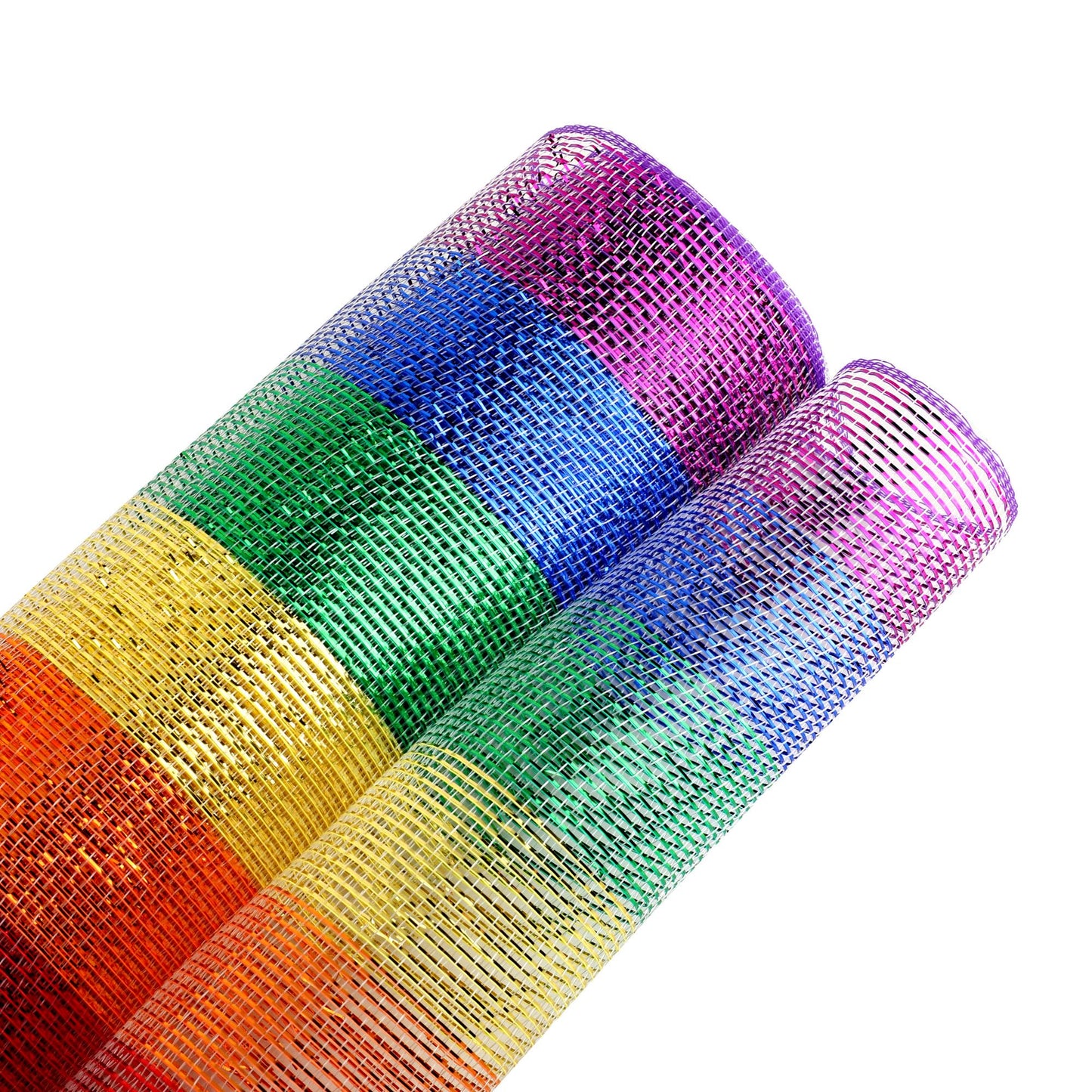 GouZaak 2 Rolls Rainbow Deco Mesh Ribbon 10 in x 30 ft, Metallic Mesh Ribbon Poly Mesh Rolls for DIY Wreath Supplies Christmas Tree Party Decoration Gift Wrapping,Floral