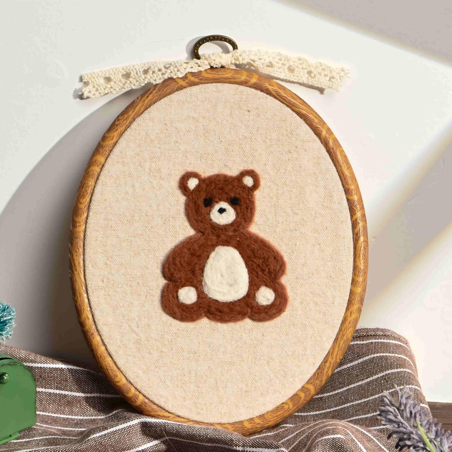 Needle Felted Bear Nursery Wall Decor Wall Art Decorative Artwork for Boy Girl Nursery Living Room Home Decor 7.5 INCH