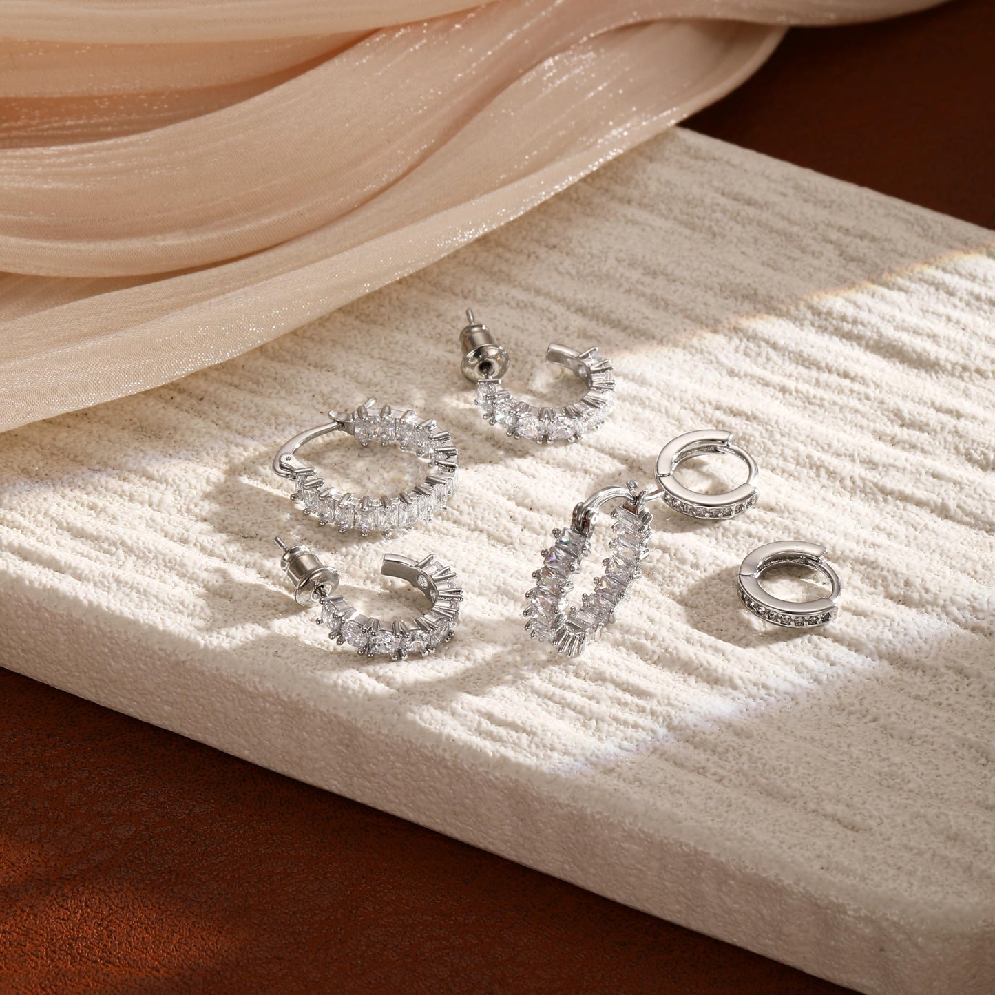 CAROVO 3 Pairs Silver Hoop Earrings for Women Trendy Dainty 14K Gold Plated Cubic Zirconia Huggie Hoop Earrings Stack for Multiple Piercing Jewelry