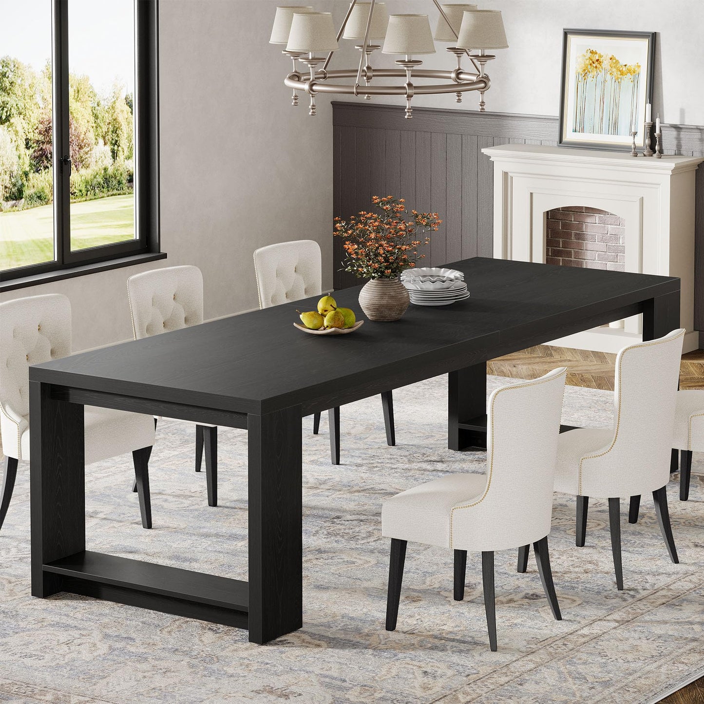 Tribesigns 86.61-Inch Dining Table for 6-8 People, Narrow Long Modern Kitchen Table with Pedestal Base, Farmhouse Extra Long Rectangular Dining Room Furniture, 27.56 x 86.61 x 29.53 Inches, Black