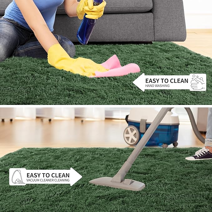 Tepook Soft Runner Rugs for Bedroom 2x6 with Rubber Backing, Dark Green Fluffy Rugs for Hallway, Shag Bedside Rug Fuzzy Plush Carpet for Living Room Dorm Nursery Indoor Home Decor