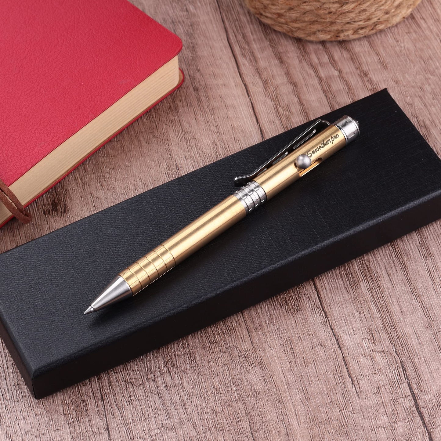 SMOOTHERPRO Solid Brass Bolt Action Pen Shorty Size Compatible with Parker Refill Stainless Steel Clip Medium Weight for Tremor Parkinson Arthritic Signature and Gift (SPR138)