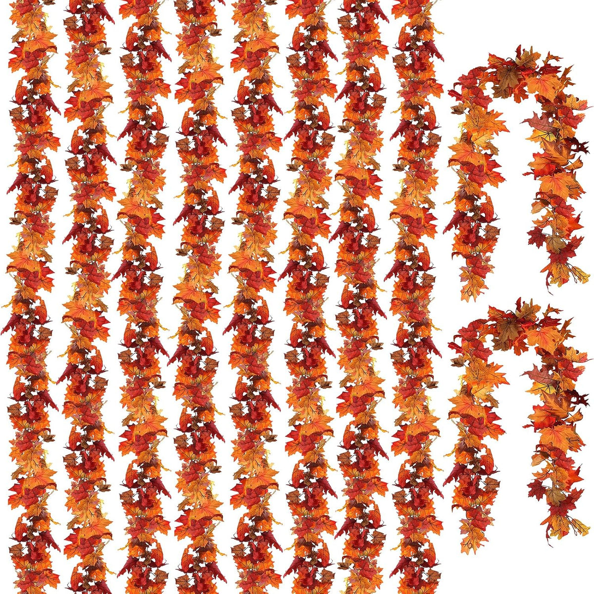 CQURE 10 Pack Fall Leaf Garland, Hanging Vines Garland Artificial Fall Maple LeavesThanksgiving Decor for Home Wedding Fireplace Christmas