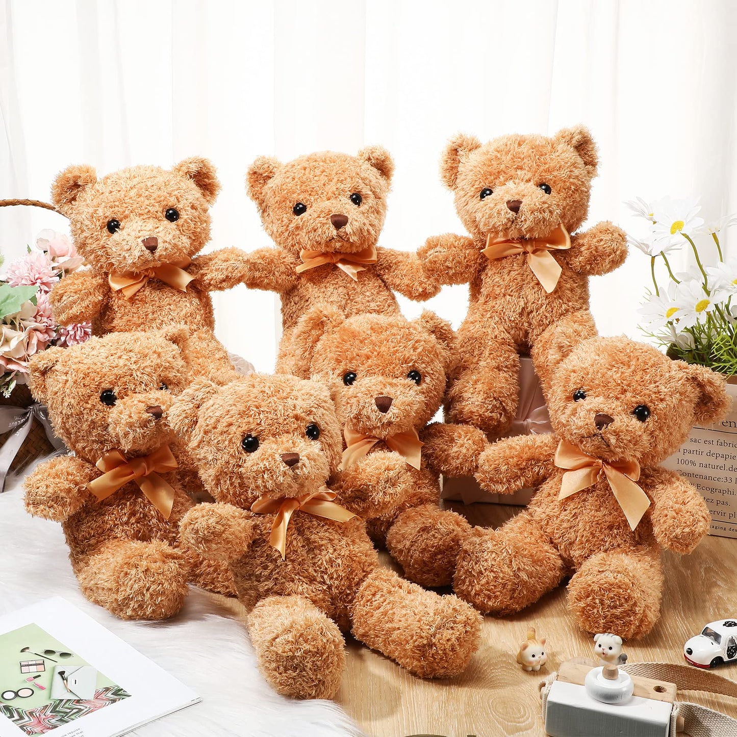 HyDren 36 Pcs Valentine‘s Day Bear Bulk Plush Stuffed Animals Toys 12 Inch Cute Soft Stuffed Bear with Bow Ties for Baby Shower Birthday Gift Party (Brown)