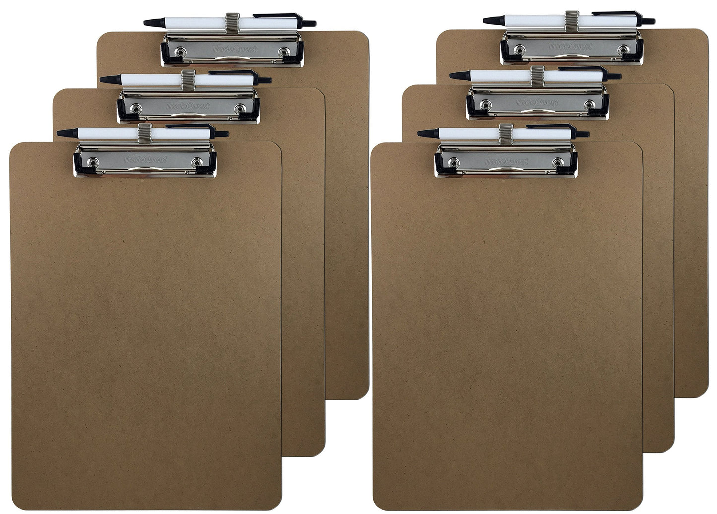 Pen Holder Clipboard, Letter Size, Low Profile Clip, Hardboard, 6-Pack (Pen Included)