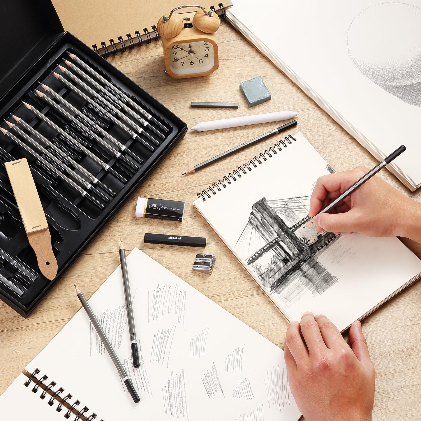 Mr. Pen- Drawing Sketching Pencil Set, 25 pcs, Graphite Pencils (10B-6H), Graphite Sticks, Erasers, Sharpener, Blending Stump & Sandpaper Pad for Drawing, Shading & Art Projects