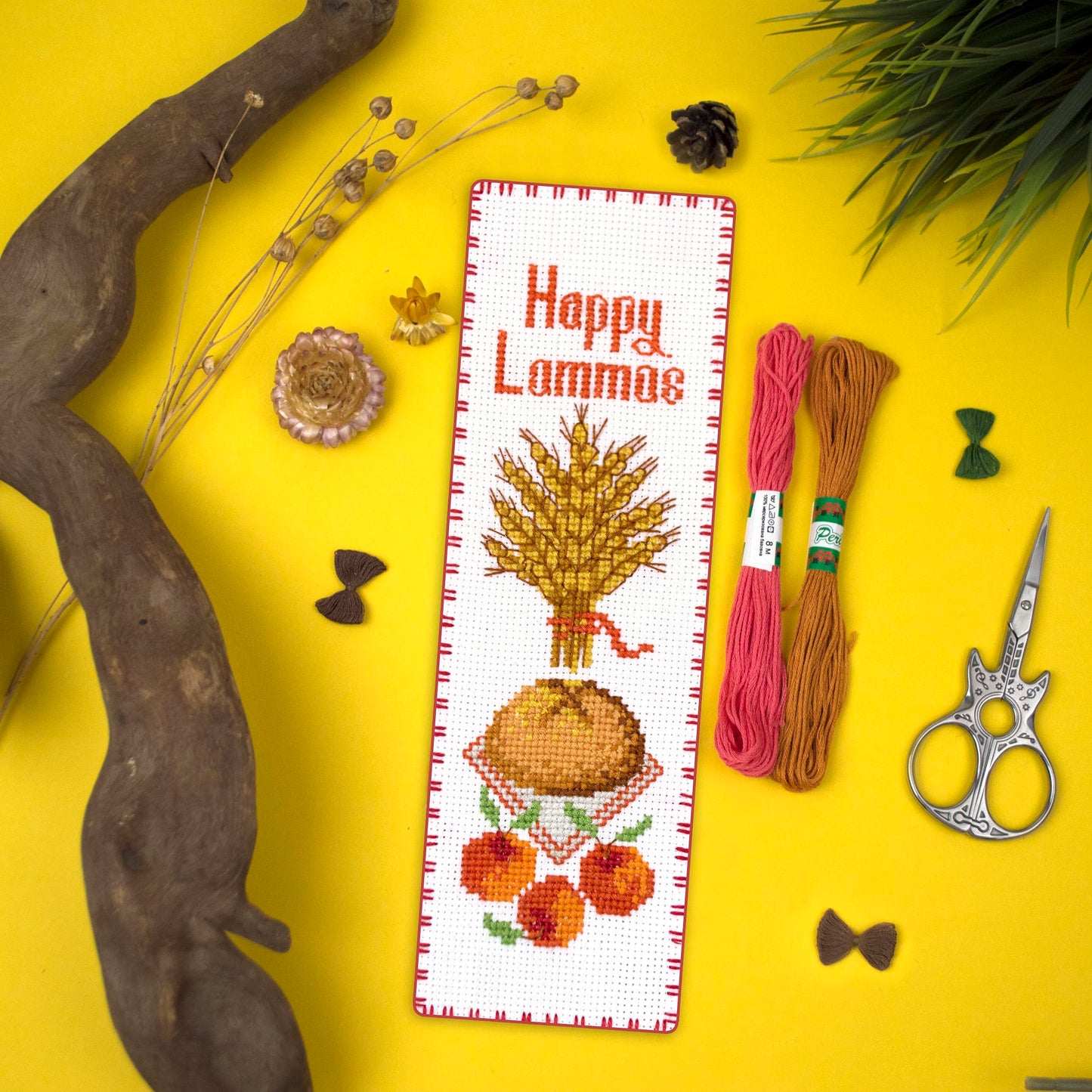 Povitrulya Counted Cross Stitch Kit “Lammas/Lughnasadh“ – DIY Bookmark Embroidery Set for Adults & Beginners, First Harvest Pagan Celtic Rustic Seasonal Autumn Gift