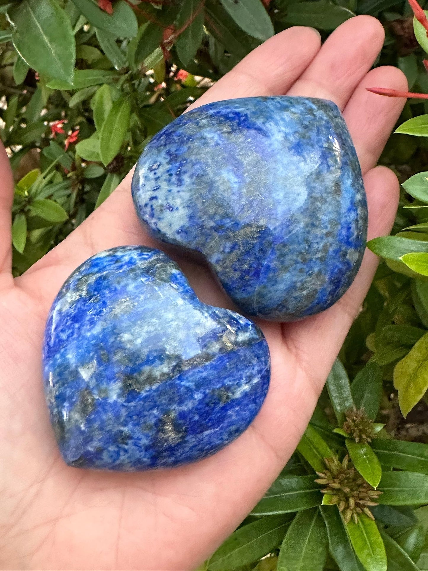 Lapis Lazuli Gemstone Hearts, Polished Lapis Lazuli Puffy Hearts, Lapis Lazuli Crystal Palm Stone, Lapis Lazuli Healing Crystal Hearts (1 Heart)