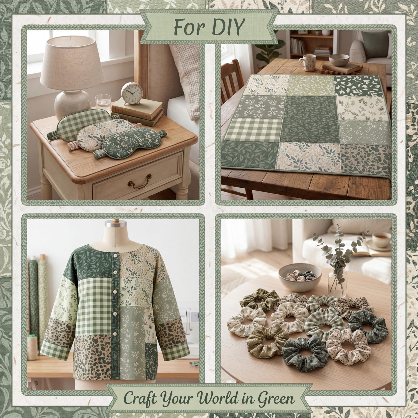 Hahafelt 10 Pcs 18 x 22 Inch Sage Green Fat Quarters Greenery Precut Fabric Bundles Botanical Green Leaves Plaid Flower Quliting Squares Patchwork for Spring Summer DIY Craft Sewing Quilt Material