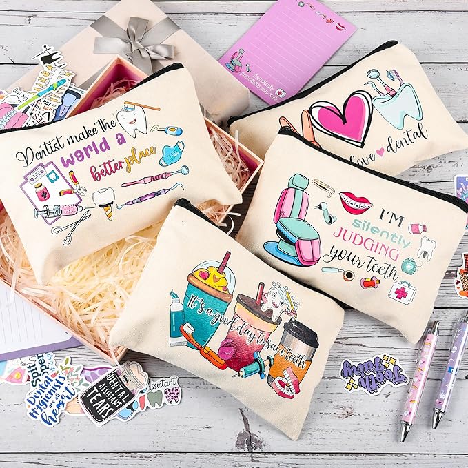 Dentist Gifts, Dental Hygienist Gift, Dental Assistant Gifts for Women, Dentist Appreciation Basket include Makeup Bag Notepad Pens Sticker Gift for Christmas Birthday (Dentist)