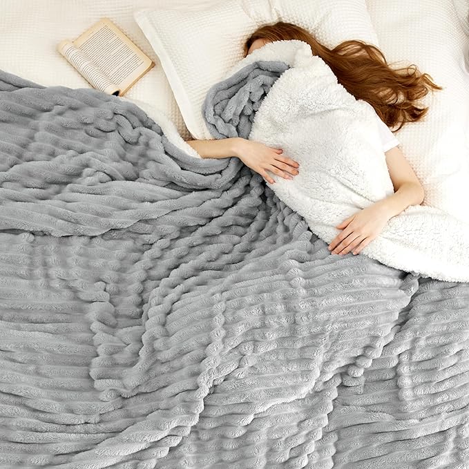 Bedsure Sherpa Blanket Queen Size for Bed - Super Soft, Cozy Fleece Thick Warm Blanket for Winter, GentleSoft Home Room Decor, Grey, 90x90 Inches