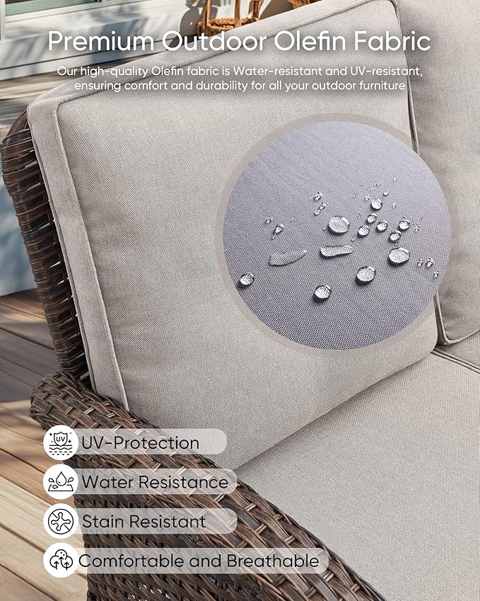HUMMUH Outdoor Patio Couch-Outdoor Rattan Couch with Thick Cushions Outdoor Sofa for Deck Lawn Porch Balcony Poolside-Brown/Beige