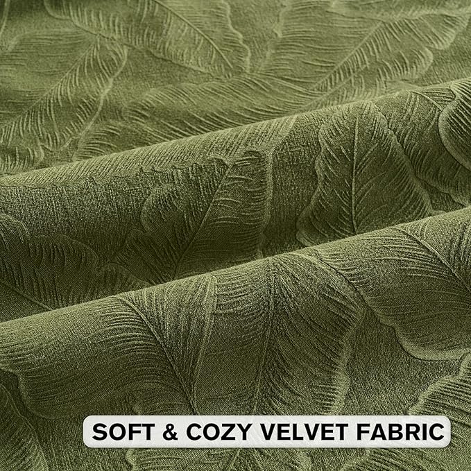 FUTEI Moss Green Velvet Throw Pillow Covers 20x20 Inch Set of 2,Soft Embossed Leaf-Relief Textured Cushion Cases,Natural Home Decor for Couch Living Room