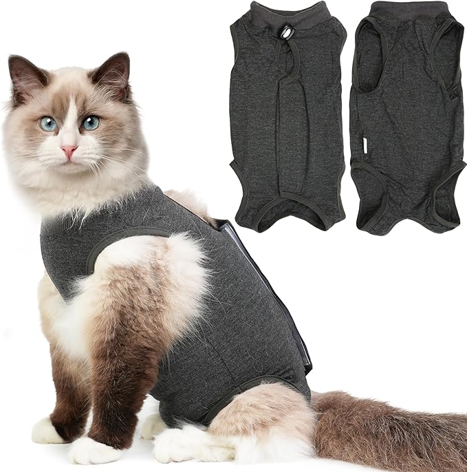 Hpetppy Cat Recovery Suit for Spay Abdominal Wounds, Kitten Onesie Bodysuit for Cats After Surgery, Cat Surgery Recovery Suit Female Cone of Shame Alternative for Cats Anti Licking (Red,M)