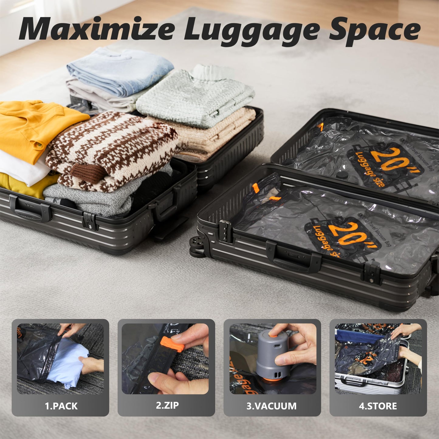 Travel Vacuum Bags with Cordless Electric Pump, 16 Combo Compression Packing Cubes for Clothing Clothes, Luggage Suitcase Organizer, Space Saver Vacation Cruise Travel Essentials