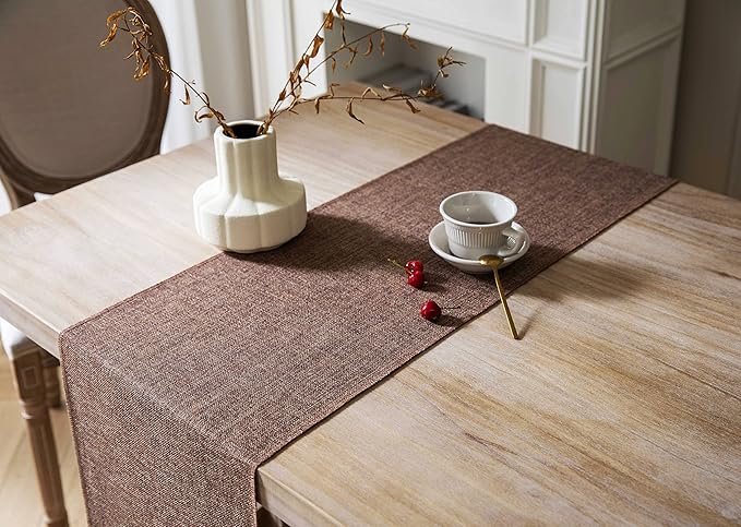 ZeeMart Brown Table Runners 36 Inches Long, Burlap Linen Style Rustic Farmhouse Table Runner, Small Short Boho Coffee Table Runner, 13x36 Inches, Brown