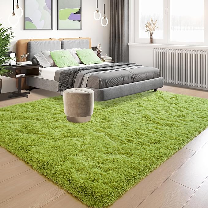 Tepook Fluffy Large Rugs for Living Room, Shag Area Rug 6x9 Soft Carpet for Bedroom, Modern Shaggy Rug for Kids Boys Girls, Plush Indoor Nursery Home Decor Rug with Non-Slip Bottom, Grass Green