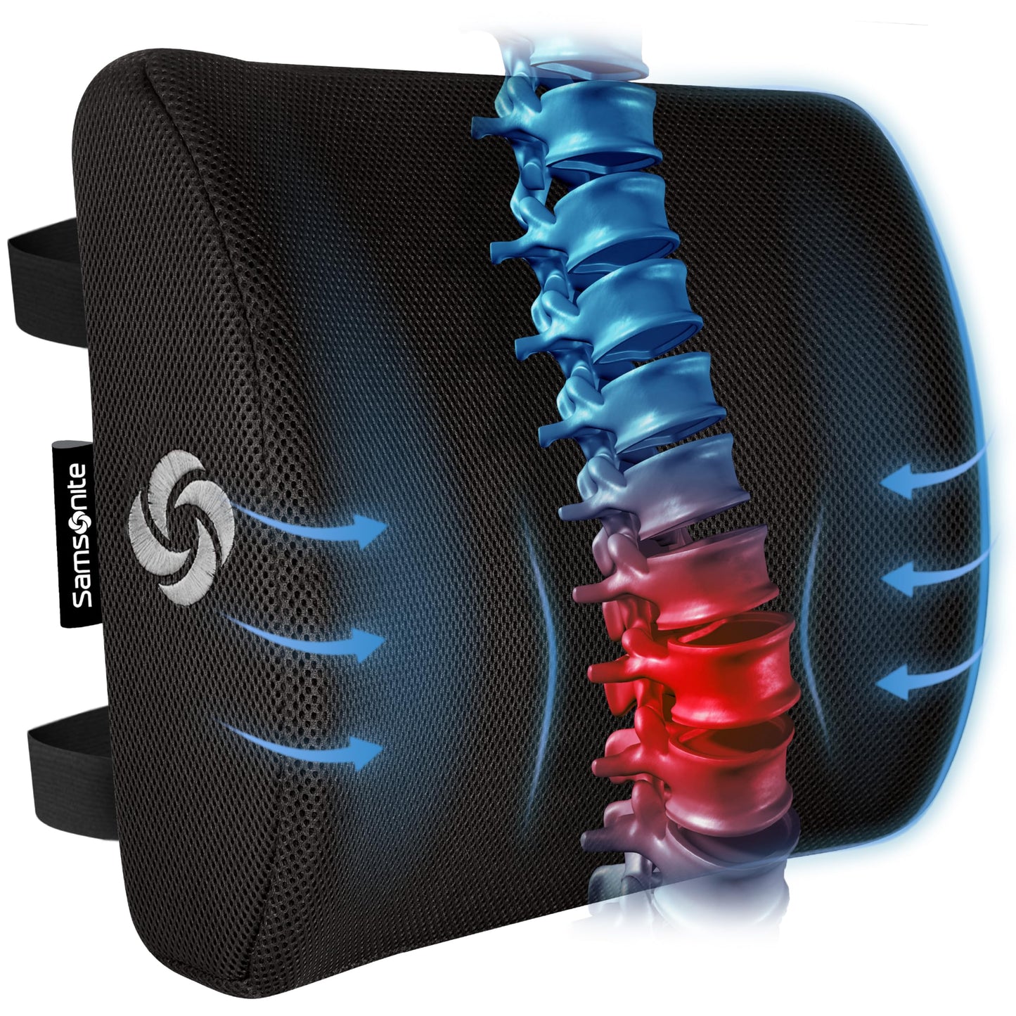 Samsonite Memory Foam Lumbar Support Pillow for Office Chair, Gaming Chair & Car Seat Automotive Use, Ergonomic Back Cushion, Home Office Essentials for Sitting Comfort and Posture Relief Back Support