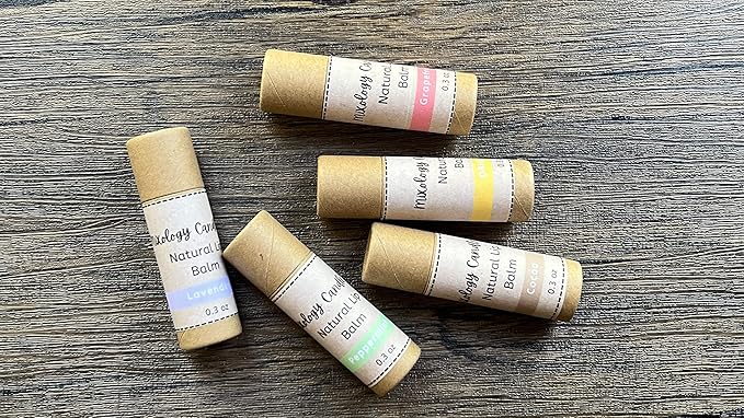 Handmade Natural Lip Balm Set of 5- Original, Mint, Cocoa, Lavender, Grapefruit - 5 Pack