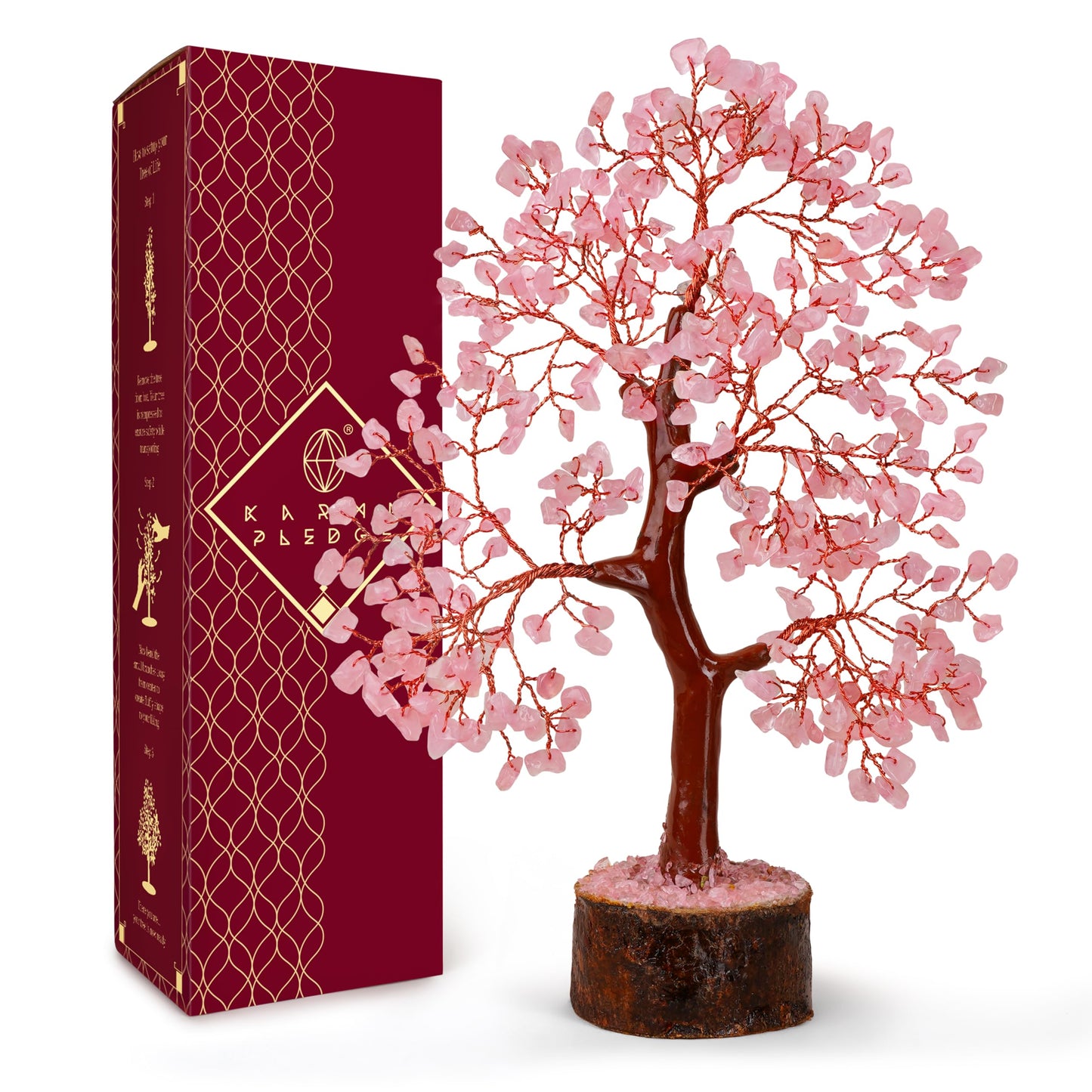 Rose Quartz Crystal Tree of Life Birthday Gifts for Women, Men, Handmade Home Decor, Office Decoration, Healing Crystal Chakra Tree for Money, Positivity, Reiki, Good Luck Gifts for Her, Mom & Dad