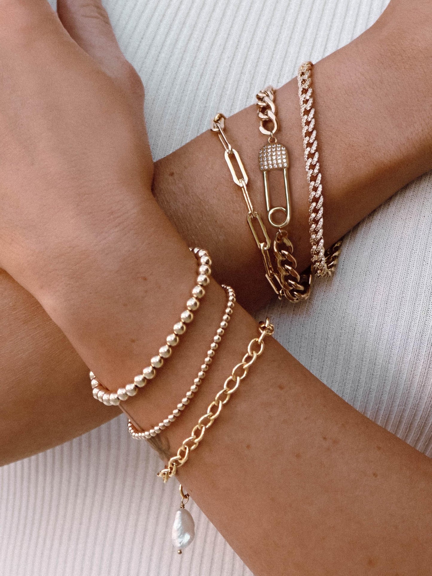 SOFYBJA Dainty 18K Gold Zircon Pin Cuban Chain Link Bracelet Personalized Adjustable Bracelet Layering Jewelry for Women