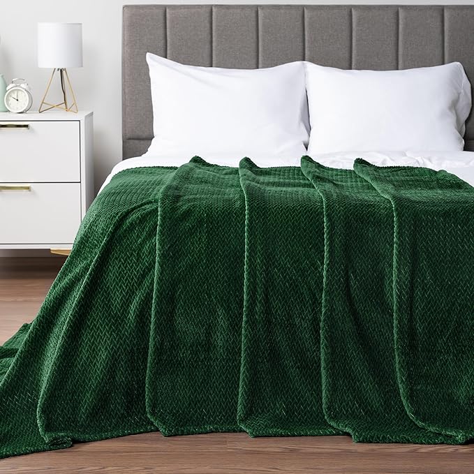 PAVILIA Soft Fleece Forest Green Throw Blanket for Couch, Lightweight Plush Warm Blankets for Bed, Fuzzy Cozy Flannel Blanket Throw for Sofa, Travel, Jacquard Pattern, Emerald Green, 50x60 inch