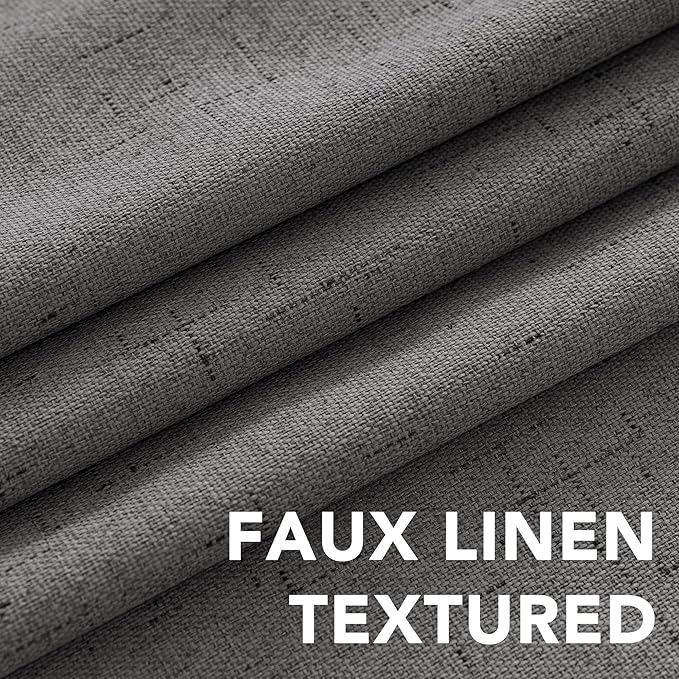 H.VERSAILTEX Linen Blackout Curtains 63 Inches Long 100% Absolutely Blackout Thermal Insulated Textured Linen Look Curtain Draperies Anti-Rust Grommet, Energy Saving with White Liner, 2 Panels, Grey