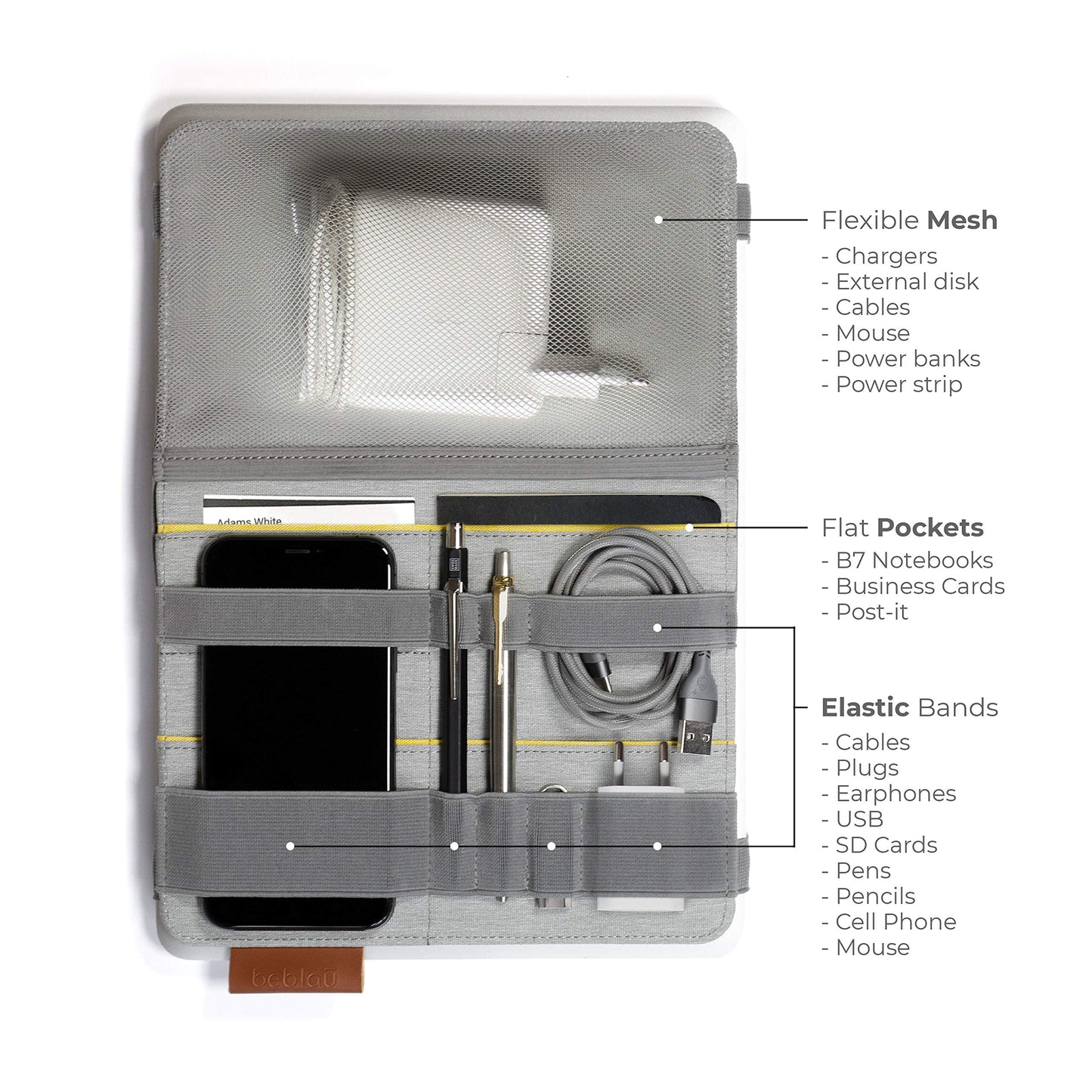 Beblau FOLD Portable Electronic Organizer – Attachable Device & Desktop Accessory | Office & Home Organizer | Fits 13"-15" Laptops & A4 Notebooks | Backpack Insert | Personal organizer