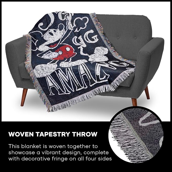 Disney's Mickey Mouse, "Amazing Day" Woven Tapestry Throw Blanket, 48" x 60", Multi Color