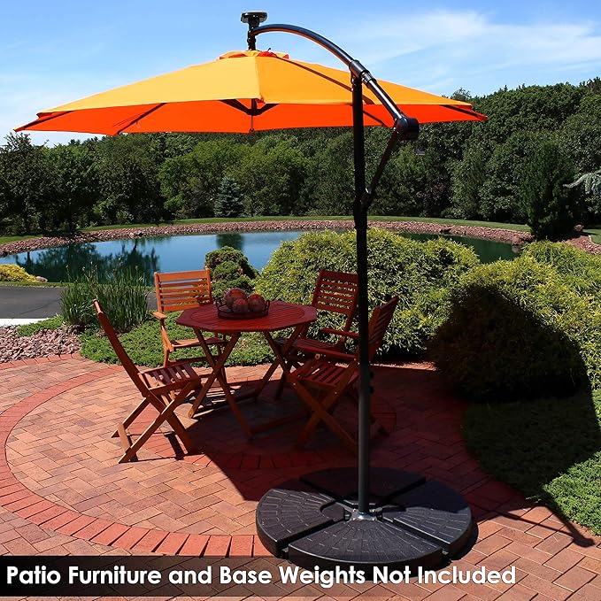 Sunnydaze 10' Solar Offset Patio Umbrella - Solar Cantilever Umbrella Outdoor with LED Lights - Polyester Shade, Air Vent, & Cross Base