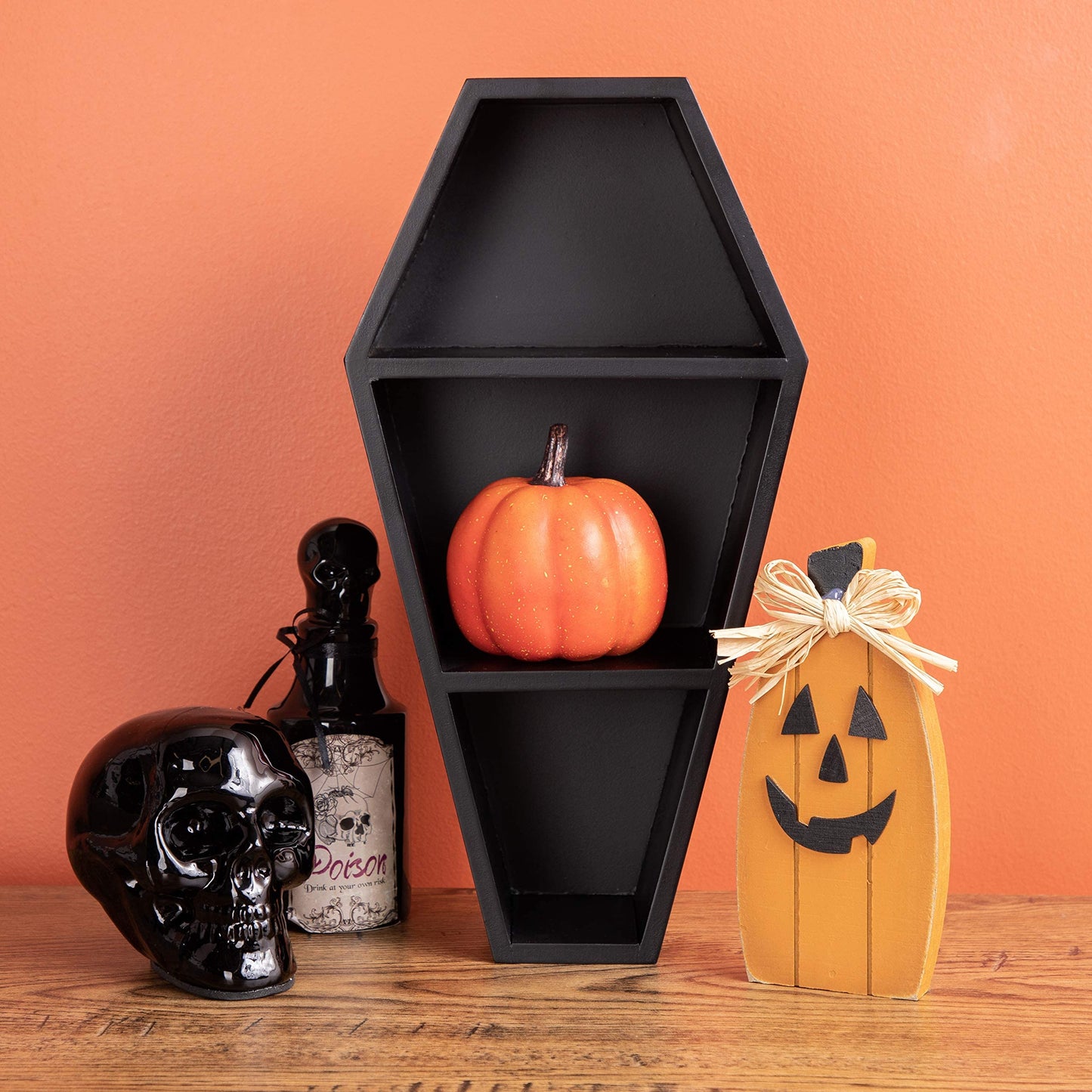 MANNY'S MYSTERIOUS ODDITIES Coffin Shelf and Coffin Gift Box with Spooky Accessories Set - Small Cute Goth Halloween Box 14 by 7 Inches - Black