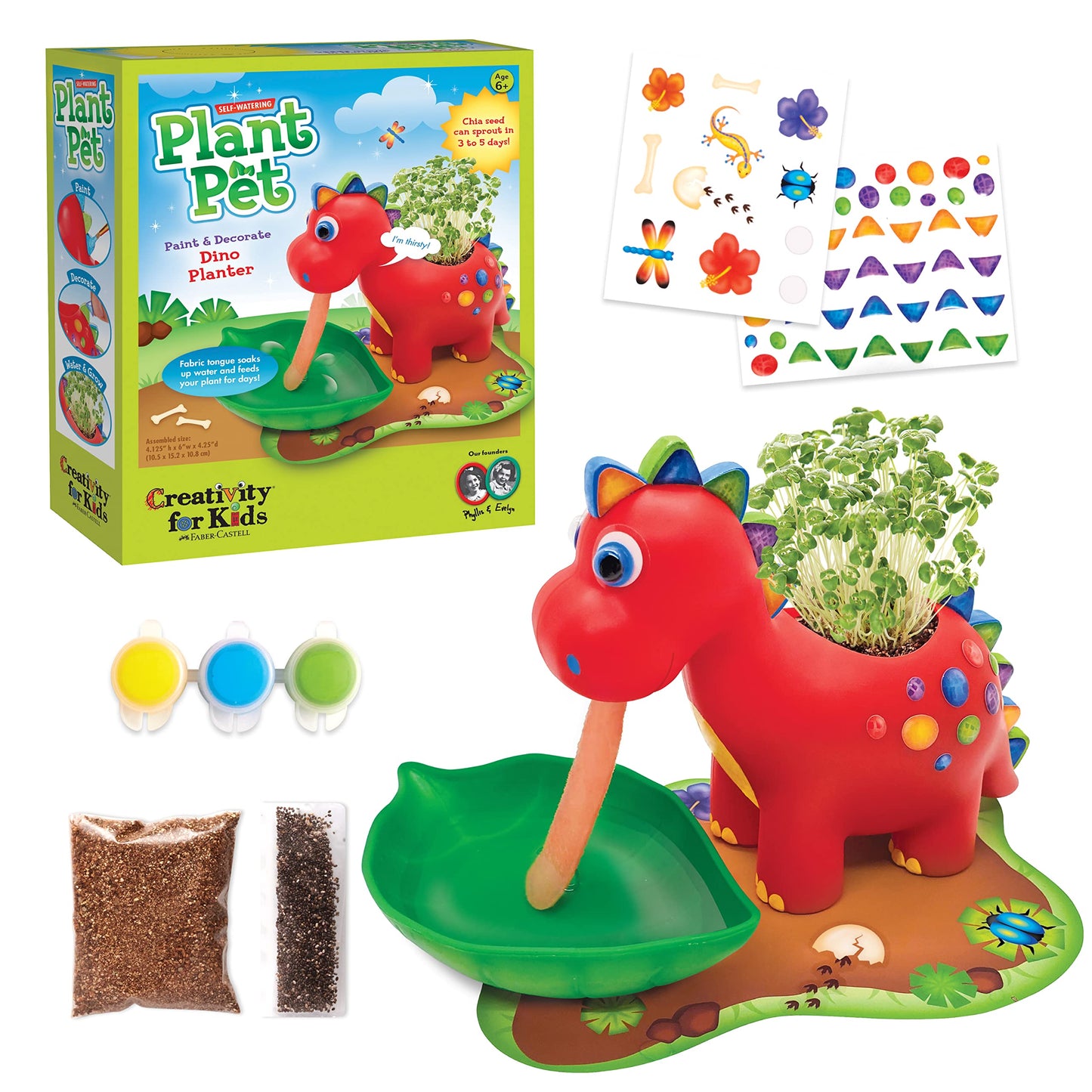 Creativity for Kids Dinosaur Self Watering Plant Pet, Kids DIY Kit, Dinosaur Crafts for Boys, Easter Basket Stuffers (Ages 6+)